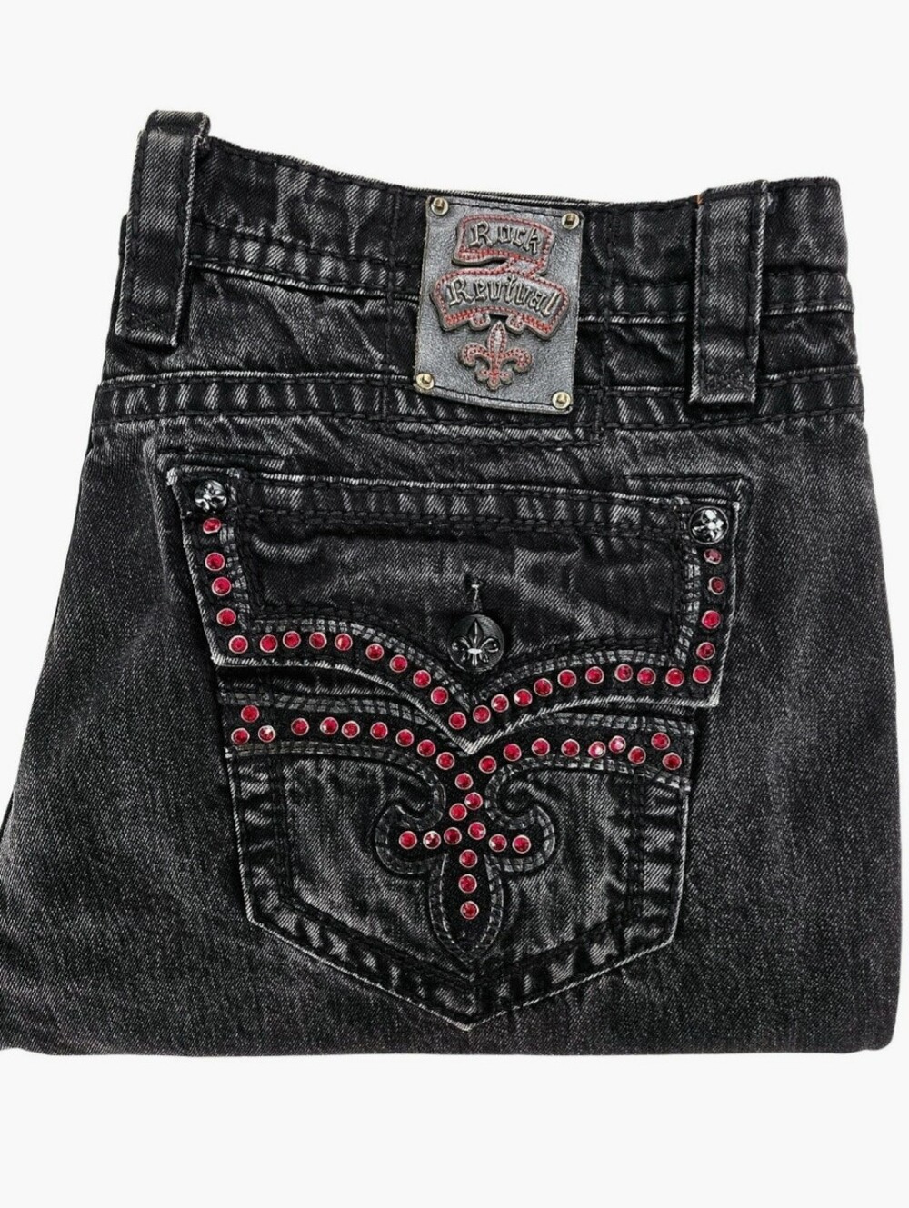 Rock Revival Steven Straight Jeans Mens 44x31 Black Rhinestone E8625J51R